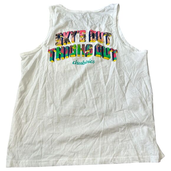 Chubbies The Spring Breaker Tank Top Mens Medium White Sky's Out Thighs Out NWOT - Picture 2 of 8